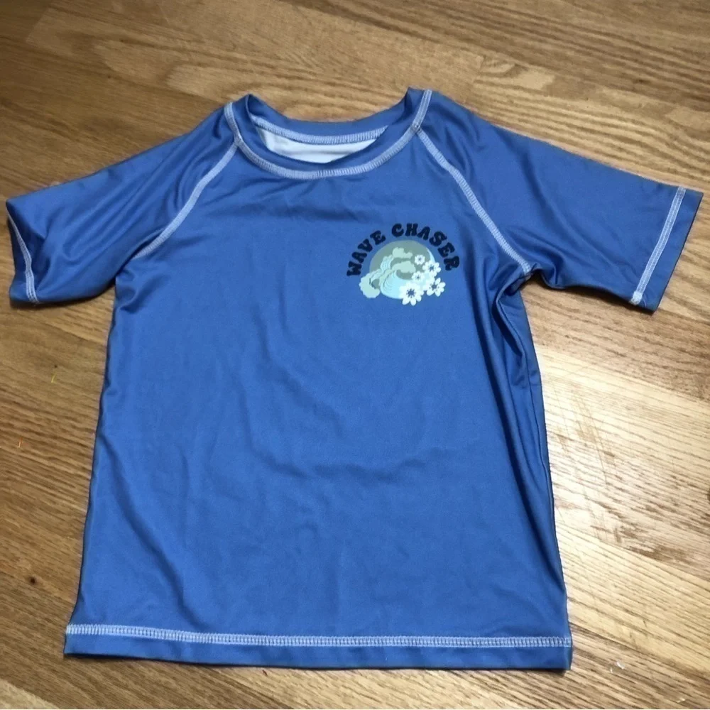 Wonder Nation Swimsuit Modest 5T Shorts Short Sleeve Shirt Rashguard Floral Blue